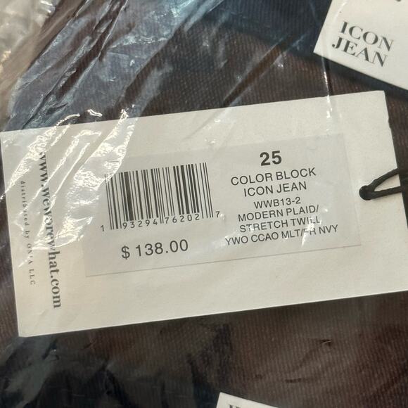 WeWoreWhat Plaid Color Block Icon Jeans Cocoa Navy Stretch Twill Size 25 NWT - Picture 6 of 7